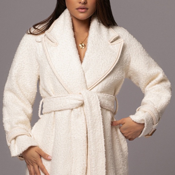 JLUXLABEL Jackets & Blazers - JLUXLABEL Ivory Fit For Success Elegant Cream Women's Boucle Belted Coat